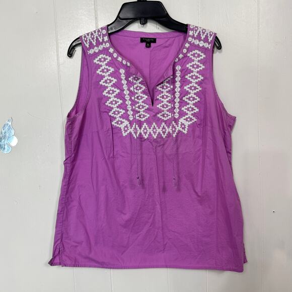 Talbots Womens Embroidered Blouse Size Medium Petite Purple Sleeveless Festival - Picture 1 of 10